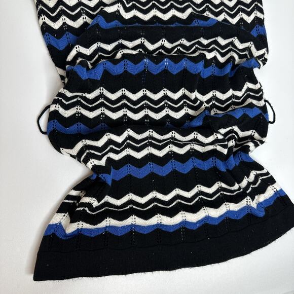 90s Y2K Vintage Mock Neck Turtleneck Tunic Top Small Blue Black Striped Retro - Picture 4 of 7